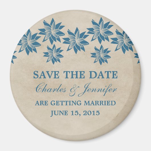 Blue Floral  Save the Date Magnet (Voorkant)