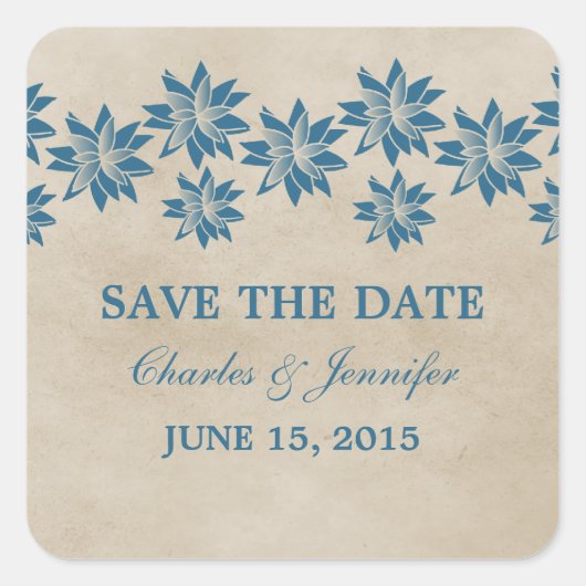 Blue Floral Save the Date Stickers (Voorkant)