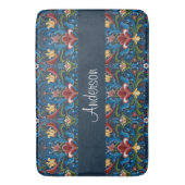 Blue Floral Scandinavian Folk Art Pattern Badmat (Voorkant Verticaal)