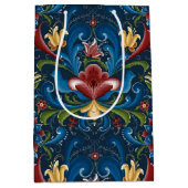 Blue Floral Scandinavian Folk Art Pattern Medium Cadeauzakje (Voorkant)