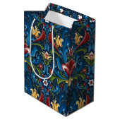 Blue Floral Scandinavian Folk Art Pattern Medium Cadeauzakje (Achterkant Gekanteld)