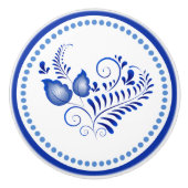 Blue Floral Scandinavian Folk Ceramic Knob. Keramische Knop (Voorkant)