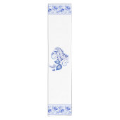 Blue Floral Scandinavian Folk Table Runner Korte Tafelloper (Voorkant)