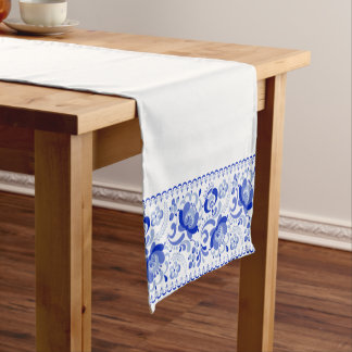 Blue Floral Scandinavian Folk Table Runner Korte Tafelloper
