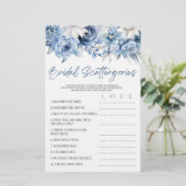 Blue Floral Scattergories Vrijgezellenfeest spel Briefpapier (Staand voorkant)