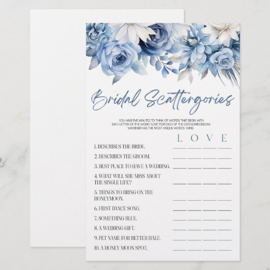 Blue Floral Scattergories Vrijgezellenfeest spel Briefpapier (Voorkant / Achterkant)