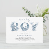 blue floral script baby shower nodigt (Staand voorkant)