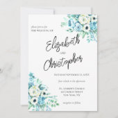 Blue Floral Script Calligraphy Elegant Wedding Kaart (Voorkant)