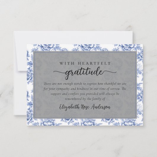 Blue Floral Script Funeral Bedankkaart (Voorkant)