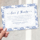 Blue Floral Script Funeral Bedankkaart