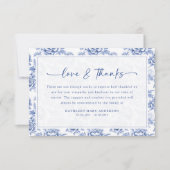 Blue Floral Script Funeral Bedankkaart (Voorkant)