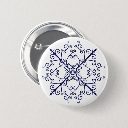 Blue Floral Scroll Button (Voorkant /achterkant)