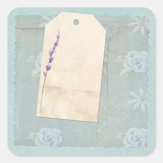 Blue Floral Shabby Scrapbook Verfraaiing Vierkante Sticker (Voorkant)