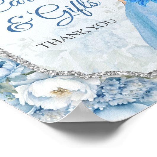 Blue Floral Silver Crown Quinceañera Kaarten & Ges Poster (Hoek)