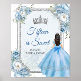 Blue Floral Silver Quinceañera 15 is zoet Poster