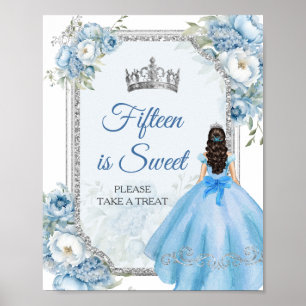 Blue Floral Silver Quinceañera 15 is zoet Poster