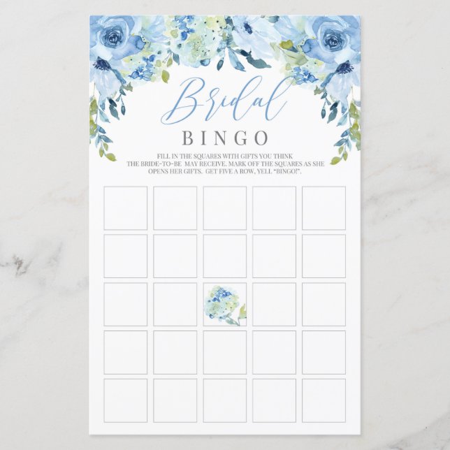 Blue floral Silver Rustige vrijgezellenfeest bingo (Voorkant)