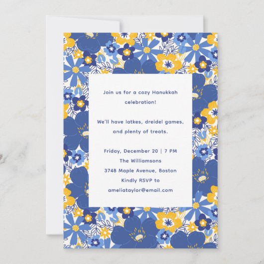 Blue Floral Simple Festive Family Hanukkah Party Kaart (Voorkant)