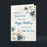 Blue Floral Sister in Law Verjaardag Kaart<br><div class="desc">Een mooie kaart voor je schoonzus op haar verjaardag met sierlijke marineblauwe en crèmekleurige waterverf.</div>
