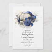 Blue Floral Skull Halloween Gothic Wedding Kaart (Voorkant)