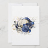 Blue Floral Skull Halloween Gothic Wedding Kaart (Achterkant)