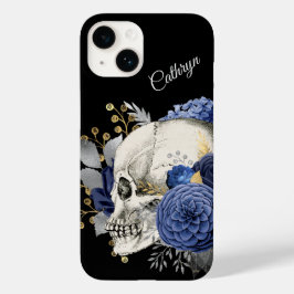 Blue Floral Skull Personalized Case-Mate iPhone 14 Hoesje