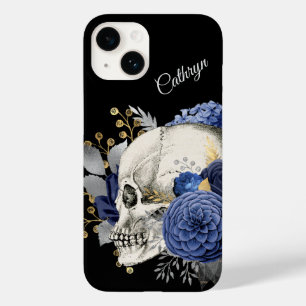 Blue Floral Skull Personalized Case-Mate iPhone 14 Hoesje