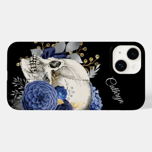 Blue Floral Skull Personalized Case-Mate iPhone Case (Achterkant (horizontaal))