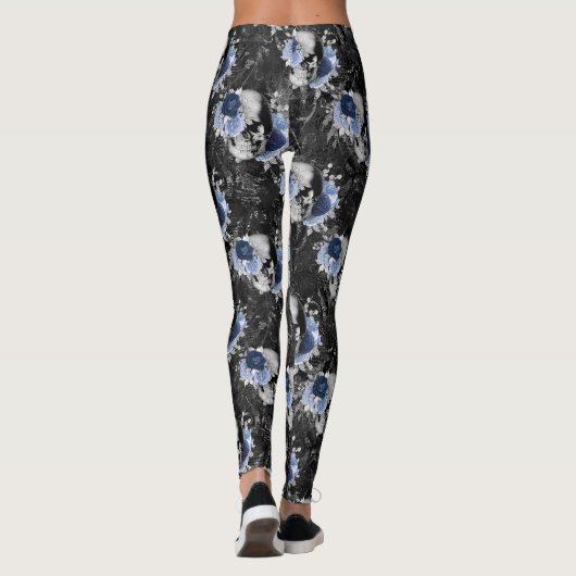Blue Floral Skull Series Design 1 Leggings (Achterkant)