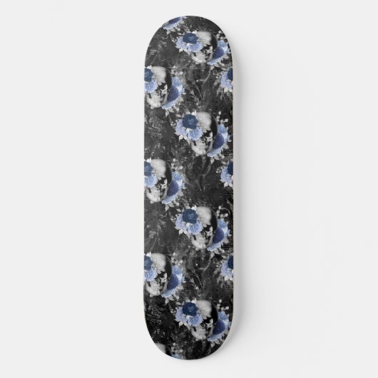 Blue Floral Skull Series Design 1 Persoonlijk Skateboard (Voorkant)