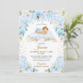 Blue Floral Sleeping Baby shower Invitation Kaart (Staand voorkant)