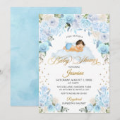 Blue Floral Sleeping Baby shower Invitation Kaart (Voorkant / Achterkant)