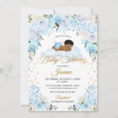 Blue Floral Sleeping Baby shower Invitation Kaart (Voorkant)