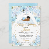 Blue Floral Sleeping Baby shower Invitation Kaart (Voorkant / Achterkant)