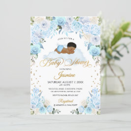 Blue Floral Sleeping Baby shower Invitation Kaart