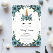 Blue Floral Sleepy Unicorn Virtual Baby shower