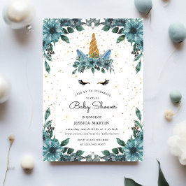 Blue Floral Sleepy Unicorn Virtual Baby shower Kaart