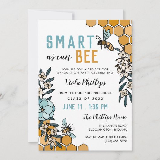 Blue Floral Smart, net als een Afstuderen voor de  Kaart (Voorkant)