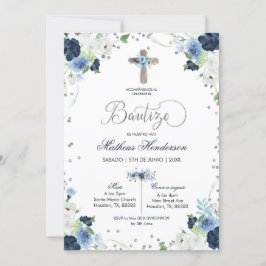 Blue Floral Spain Bautizo Invitacion Kaart
