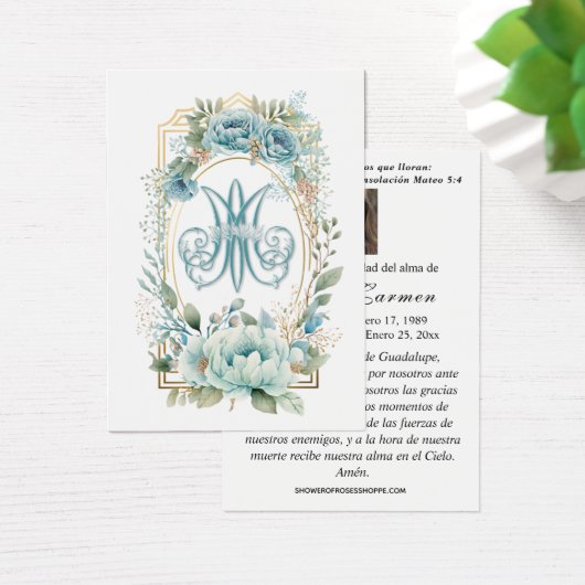 Blue Floral Spain Funeral Prayer Visitekaartje (Bureau)