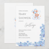 Blue floral Spanish Baby Shower Boy invitation Kaart (Voorkant / Achterkant)