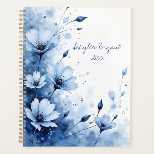 Blue Floral Spiral-bound Abstract Flower Botanical Planner (Voorkant)