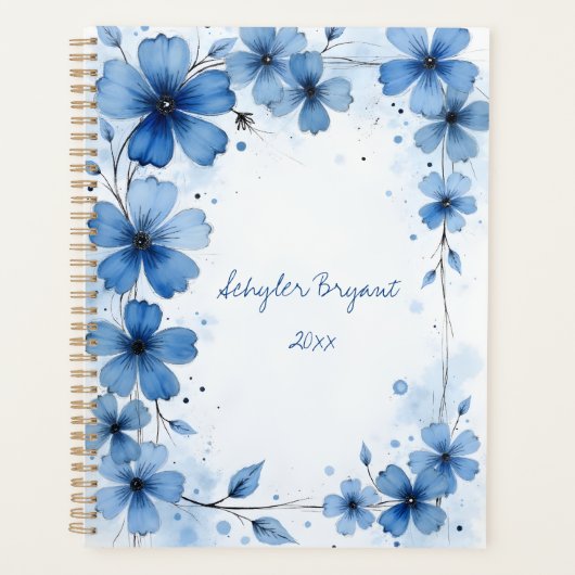 Blue Floral Spiral-bound Abstract Spring Botanical Planner (Voorkant)
