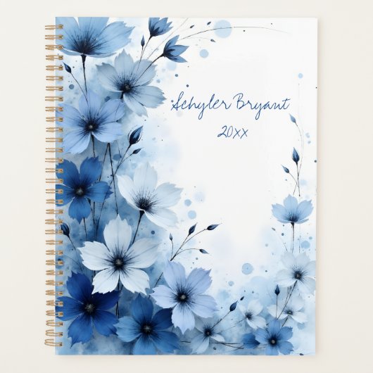 Blue Floral Spiral-bound Abstract Summer Botanical Planner (Voorkant)