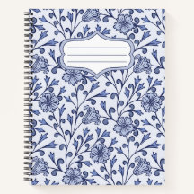 Blue Floral Spiral Notebook 8.5x11 – Blue & White