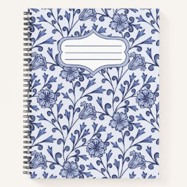 Blue Floral Spiral Notebook 8.5x11 – Blue & White  Notitieboek