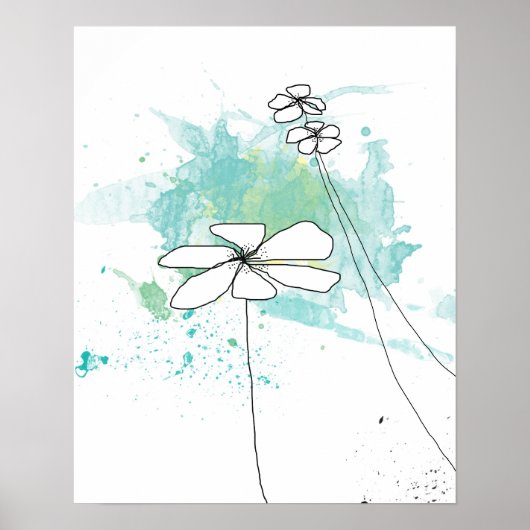 Blue Floral Splash-Poster Poster (Voorkant)