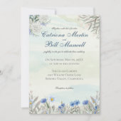 Blue Floral Spring Garden Wedding Invitation Kaart (Voorkant)