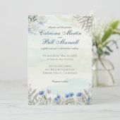 Blue Floral Spring Garden Wedding Invitation Kaart (Staand voorkant)
