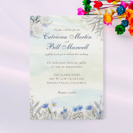 Blue Floral Spring Garden Wedding Invitation Kaart